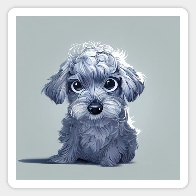 Adorable Cockapoo Puppy Dog. Black and white and illustrative style Sticker by Geminiartstudio